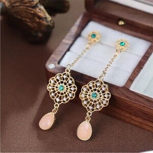 Women’s Boho 925 Silver Hollow Flower Long Tassel Earrings Ivory Gift For Her